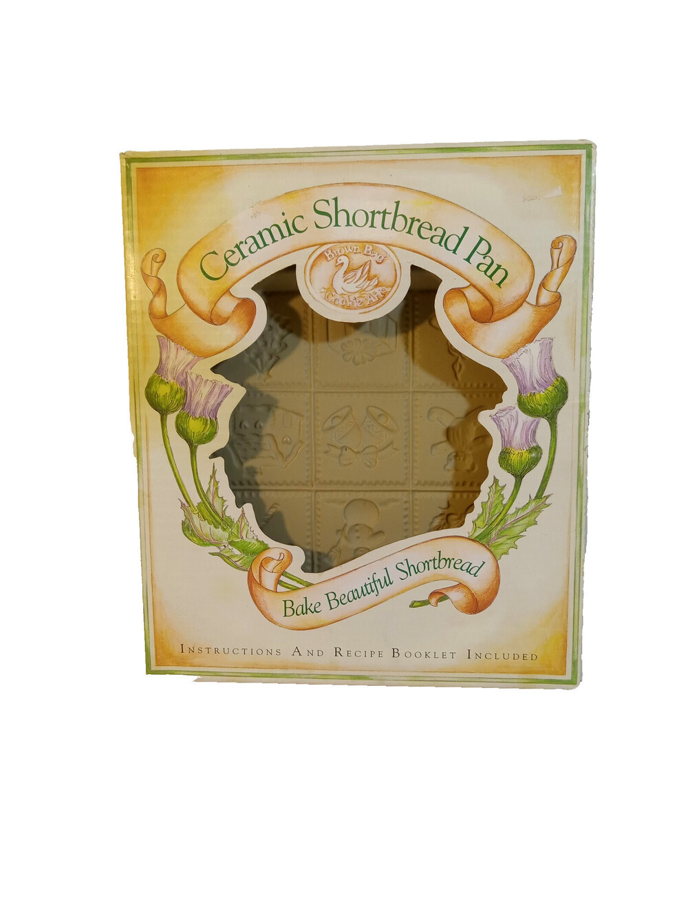 Hill Design Ceramic Shortbread Pan Brown Bag Holiday Yuletide Xmas Grid 1992
